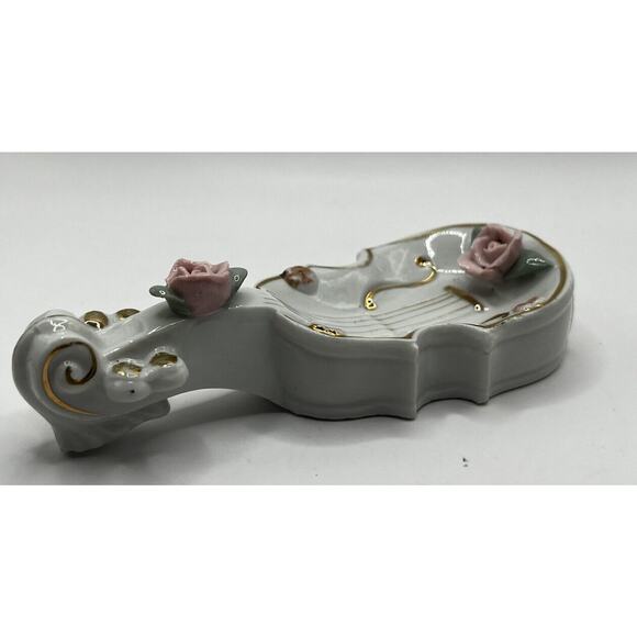 Vintage Mid Century THAMES BONE CHINA Flowered Hand Painted Violin Trinket Dish - Picture 7 of 11